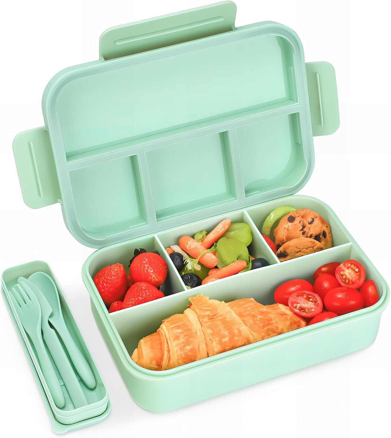 Bugucat Brotdose mit Fächern 1300ML,Lunchbox Kinder Auslaufsicher mit 4 Fächern,Lunch Box Bento Box mit Fächern für Kinder und Erwachsene,Vesperdose Frühstücksbox für Jungen&Mädchen Blau - Image 3