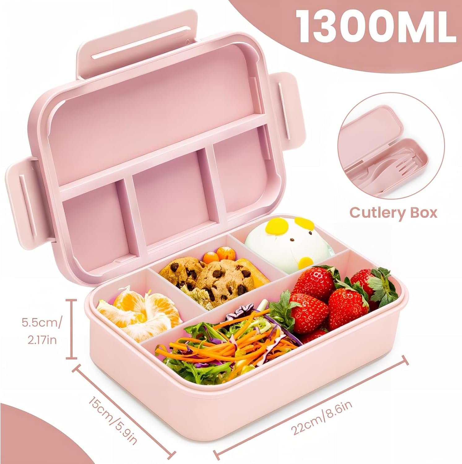 Bugucat Brotdose mit Fächern 1300ML,Lunchbox Kinder Auslaufsicher mit 4 Fächern,Lunch Box Bento Box mit Fächern für Kinder und Erwachsene,Vesperdose Frühstücksbox für Jungen&Mädchen Blau - Image 4