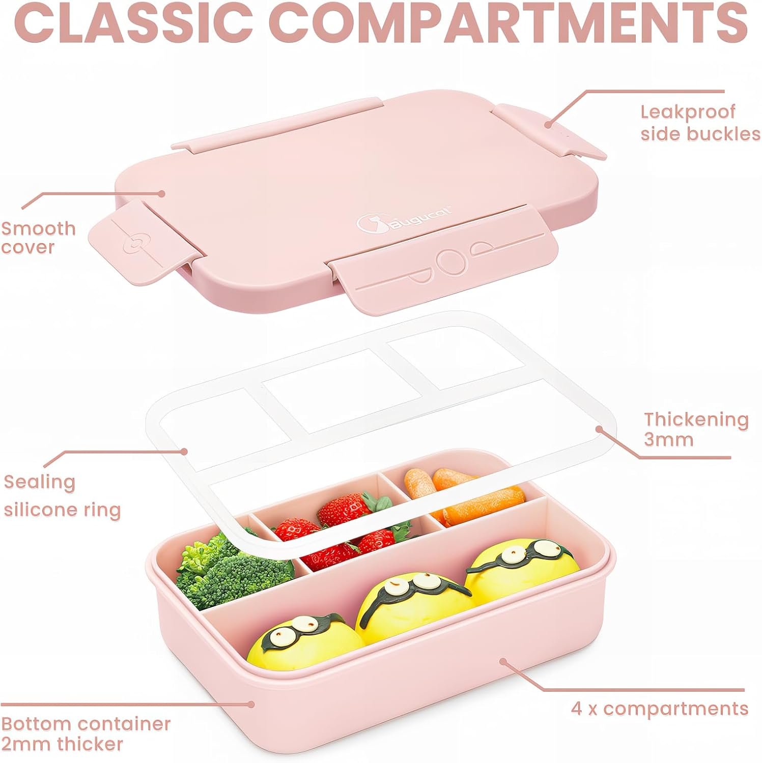 Bugucat Brotdose mit Fächern 1300ML,Lunchbox Kinder Auslaufsicher mit 4 Fächern,Lunch Box Bento Box mit Fächern für Kinder und Erwachsene,Vesperdose Frühstücksbox für Jungen&Mädchen Blau - Image 5